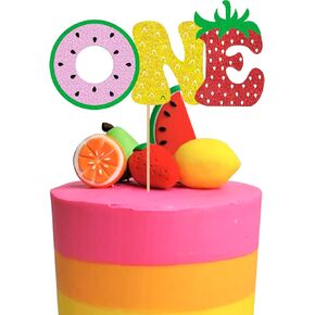 Glitter Fruit one Cake Topper for Children Strawberry Watermelon Pineapple Summer Fruits Happy Birthday Decorations Party Supplies for Baby Shower Kids