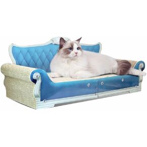 Sofa Shaped Cat Scratching Boards，Extra Large Cat Scratcher Bed 27.5inch for Indoor Cats, Reversible Couch Shaped Cats Scratching Pad with Catnip for Claw Grinding and Resting(Blue)