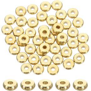 uxcell 50 Pcs Brass Spacer Beads, 10mm Flat Round Beads Metal Heishi Bead Long-Lasting Brass Rondelle Disc Spacers for Bracelet Necklace Jewelry Making, Gold
