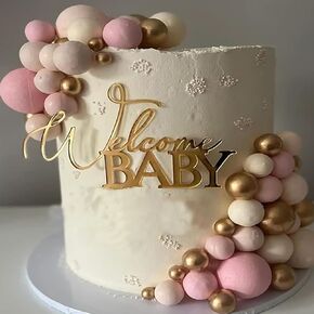 Welcome Baby Cake Topper,Baby Shower Cake Topper Mirror Acrylicor Baby Shower/Baby Birthday Party/pregnancy announcement party/Baby Gender Reveal Party Photo Booth Props