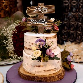 Happy Birthday Wooden Cake Topper, Rustic Birthday Party Decoration with Arrow - Natural Wood Slice for Baby Shower Anniversary Ceremony Celebration