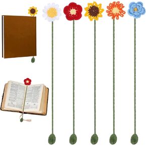 5-Pack Handmade Crochet Floral Bookmarks | Boho Bookmark Set for Women, Book Lovers, Gift Ideas | Non-Toxic Cotton Page Holder for Journals, Bible, Kindle (Bohemian Style, 5 Colors)