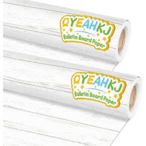 Qyeahkj 2 Rolls White Wood Grain Bulletin Board Paper Roll Rustic Bulletin Board Background Paper Fade Resistant Classroom Decoration Poster Art Craft Home Wall Education Decor Supplies 17.7in x 20ft