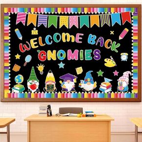 Konsait Back to School Bulletin Board Decorations, 62Pcs School Pencil Borders Books Gnomies Cutouts for Classroom Home Office Displays, Welcome Bulletin Board Set