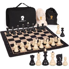 Agirlgle 20'' Tournament Chess Set for Adults and Kids Foldable Silicone Chess Board Game Chess Pieces 3.8'' King Height Portable Travel Chess Set Storage Bag for Outdoor Family Vintage Board Game