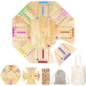 Fast Track Board Game, 18" Detachable Wooden Board Game for 2-6 Players, Portable Marble Game with 32 Marbles and 8 Dices for Family, Friends, Party Game Night