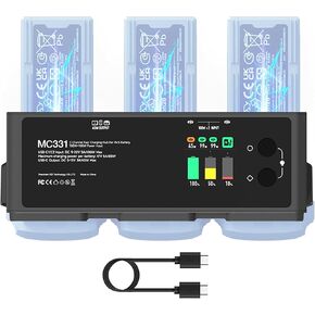 MC331 200W 3-Channel Fast Charger for DJI Air 3/Air 3S: Intelligent Parallel Charging Hub with Dual USB-C Input, Polying App & Battery Discharge Mode (Batteries Not Included)