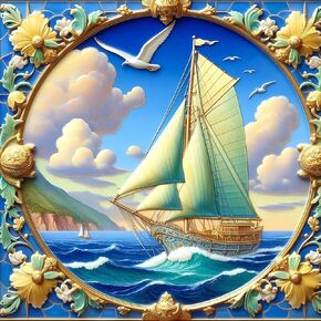 Acudotr Sailboat Diamond Painting Kits for Adults, 5D DIY Stained Glass Diamond Art Kits for Beginners, Full Drill Diamond Painting Kits for Home Wall Decor, 12x12 Inch