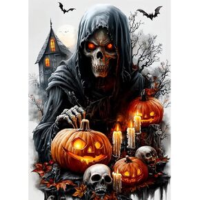 CEOVR Halloween Diamond Art Kits for Adults, Skeleton Pumpkin Diamond Painting Dots 5D Full Drill DIY Skull Gem Art, Adult Crafts Kits Wall Decor for Home Office 12x16in