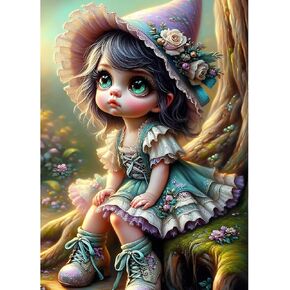 GDYEEH DIY 5D Cartoon Elf Diamond Art Kits, Round Full Drill Sparkling Fairy Girl Diamond Painting Picture, Dreamland Painting by Numbers Art Kits for Adults Beginners Home Wall Decor 12x16 inch