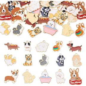 Cheriswelry 19Pcs Enamel Pet Dog Cute Animals Charms Pendant Alloy Metal Earring Charms for 18-25mm for Necklace Bracelet Earring Jewelry Making Crafts
