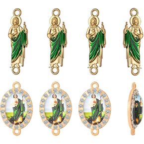 20pcs St. Jude Double-sided and Time Gem Link Miraculous Medal Enamel Alloy Saint Benedict Charms for Bracelets Virgen De Guadalupe Beads Crucifix Connection for Jewelry Making