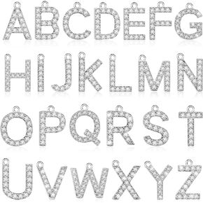 26PCS Rhinestones A-Z Alphabet Letter Charms 18K Gold Filled Initial Alphabet Pendants for Making Jewelry Trendy Glitter Crystal Letter Beads for DIY Bracelet Necklace Earrings Choker Craft