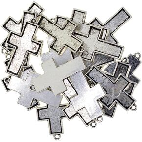 Fityle 20 Pieces Shabby Chic Cross Necklace Pendant Setting Cabochon Cameo Base Tray Bezel Blank Fit Resin Cabochons Jewelry Making Findings, Antique Silver Plated