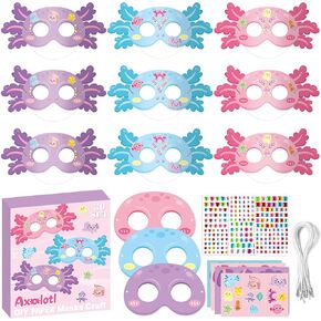 30Pcs DIY Paper Mask Craft Kits with Diamond Sticker, Under The Sea Party Costume Party Favor for Girls Boys Kids Birthday School Classroom Activity (Axolotl Animals)