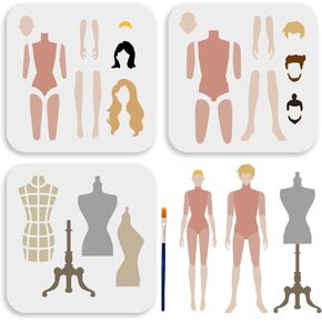 MAYJOYDIY 3-Pack Man Women Model Figure Stencil Set - 6x6 Inch Reusable Hairstyle Design Templates for Art Studio, Mannequin Decor, Wall Murals and Wood Craft Projects