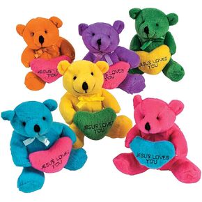 Fun Express Plush Religious Bears W/Heart - Toys - 12 Pieces