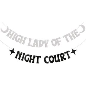High Lady Of The Night Court Banner - Moon Star Theme Bachelorette Party Decorations, Funny Bridal Shower Bachelorette Party Decorations Silver Black