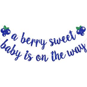 Blue Glitter A Berry Sweet Baby is on the Way Banner, Blueberry Oh Baby Party Background, Sweet Fruit Blueberry Baby Shower Gender Reveal Party Decorations Supplies