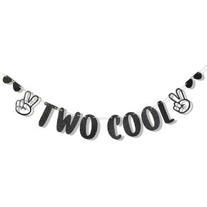 Two Cool Birthday Banner for Boys - Two Cool Second Birthday Party Supplies，Black Glitter Two Cool Birthday Banner，2nd Birthday Party Two Cool Banner，Two Cool Banner for Baby Boy's Second Birthday