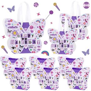 Sweetude 12 Pack Pop Music Purple Butterfly Birthday Party Decorations Singer Party Favor Butterfly Popular Music Gift Bags Sing Goodie Treat Candy Bags for Birthday Vocalist Concert Fans