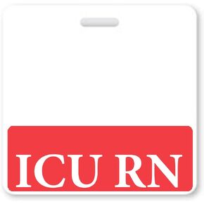 ICU RN Badge Buddy - Heavy Duty Horizontal Badge Buddies for Critical Care Nurses/Intensive Care Unit R.N. - Spill Proof & Tear Resistant Cards - 2 Sided Quick Role ID Backers - Specialist ID (Blue)