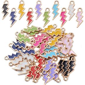 BronaGrand 50pcs Enamel Lightning Bolt Charm Pendants Gold Plated Alloy Flash Lightning Charm Celestial Dangle Charms for Bracelet Necklace Earrings DIY Jewelry Making Supplies,10 Colors