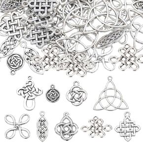 SUNNYCLUE 1 Box 72Pcs Knot Charms Silver Celtic Knot Charm Bulk Alloy Irish Chinese Tibetan Antique Style Hollow Trinity Connector Charms for Jewelry Making Charms Necklace Bracelet Earring Crafts