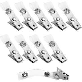 10 Pcs Metal Badge Clips with Transparent PVC Straps, Secure Name Tag Clips for ID Cards and Badge Holders
