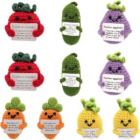 9PCS Positive Potato Crochet Gift Emotional Support Crochet Dolls with Inspirational Card Funny Encouragement Support Vegetables for Birthday Gifts Women Men Office Desk Decor