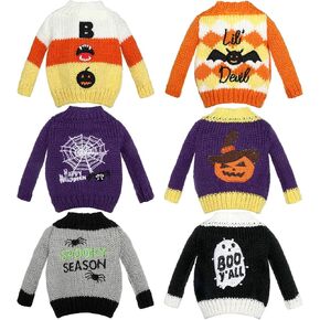Toulite 6 Pcs Halloween Elf Accessories Halloween Clothes Sweater Set Elf Knitted Pumpkin Bat Ghost Elk Print Clothing Kit for Holiday Party Decor