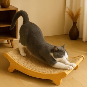 Two‑Ways Premium Curved Cat Scratcher & Lounge – Durable Natural Sisal + Wood Frame – Moisture‑Resistant Cozy Bed for Indoor Cats