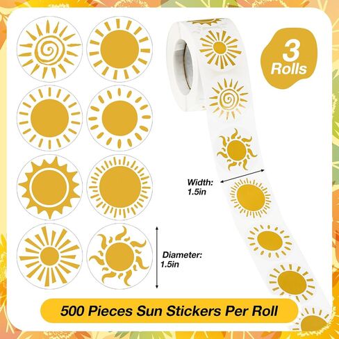 Colarr 1500 PCS Boho ملصقات أول رحلة حول ملصقات عيد ميلاد الشمس ، 500 جهاز كمبيوتر كل لفة ، حفلات الشمس المشرقة لصالح ديكور عيد ميلاد الهاتف (Daisy) in Saudi Arabia