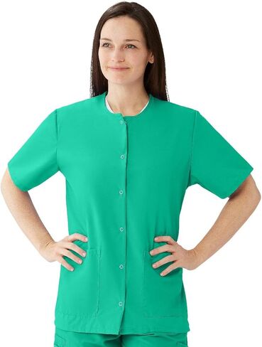 Medline AngelStat Women's Snap-Front Jewel-Neckline Scrub Top, 2 Pockets, Navy, Size X-Large in Saudi Arabia