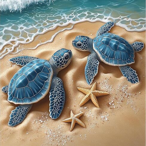 TOSTOG Turtle Diamond Art Kits for Adults, DIY Starfish Diamond Paintings Kits for Adults Beginner, Full Drill Beach Diamond Paintings Kit, Cute Turtles Gem Painting Wall Art Decoration 12 * 12 Inch. in Saudi Arabia