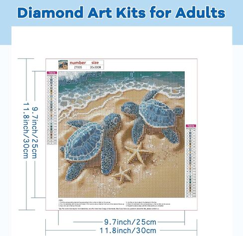 TOSTOG Turtle Diamond Art Kits for Adults, DIY Starfish Diamond Paintings Kits for Adults Beginner, Full Drill Beach Diamond Paintings Kit, Cute Turtles Gem Painting Wall Art Decoration 12 * 12 Inch. in Saudi Arabia
