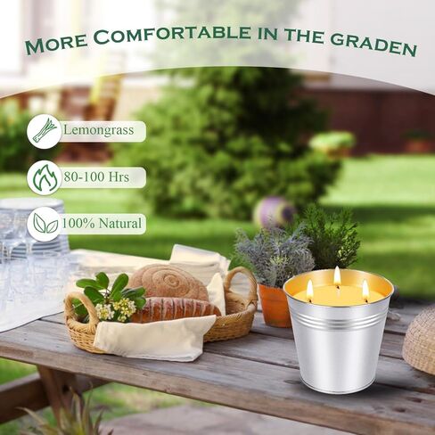 Citronella Candles Outdoor Large, 17oz x 2 Pack 3-Wicks Soy Wax Lemongrass Bucket Candles Set, 200 Hours Burn Time Candles for Garden Home Patio Yard Balcony Camping BBQ Decorative in Kuwait