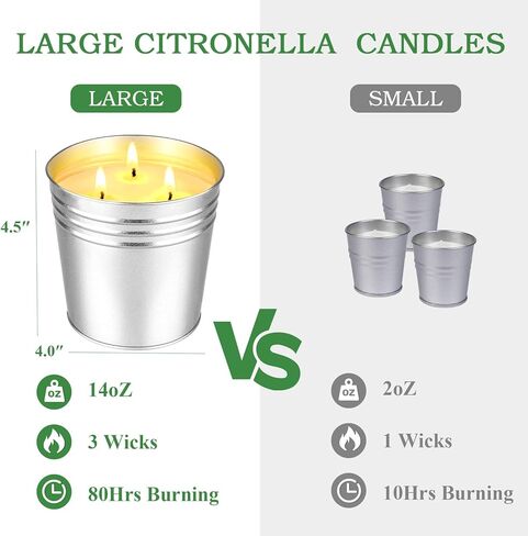 Citronella Candles Outdoor Large, 17oz x 2 Pack 3-Wicks Soy Wax Lemongrass Bucket Candles Set, 200 Hours Burn Time Candles for Garden Home Patio Yard Balcony Camping BBQ Decorative in Kuwait