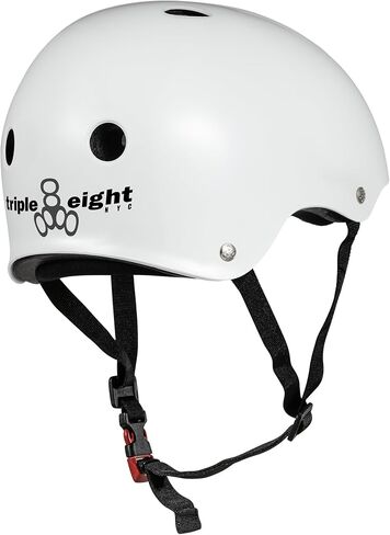 Triple Eight خوذة Sweatsaver المعتمدة للتزلج، BMX، Roller Derby والتزلج على الأسطوانة، أبيض لامع، L/XL in Kuwait