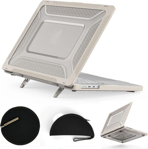 بالنسبة إلى MAC Book Pro 16 2021/2023 تم إصداره (A2485 M1 Pro/M1 Max/A2780) ، علبة قذيفة صلبة بلاستيكية مع منصة قابلة للطي/كيس لـ MacBook Pro 16 بوصة (2021/2023 إصدار) (الحجر) in Kuwait