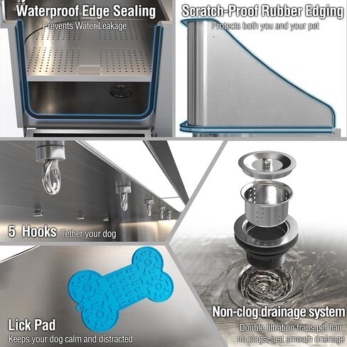 50'' Dog Washing Station, LED Professional Stainless Steel Dog Bathing Station, Grooming Tub with Ramp, Drawer, Floor Grate & Lick Pad, Dog Bathtub Dogs(Large/Medium/Small) in Saudi Arabia