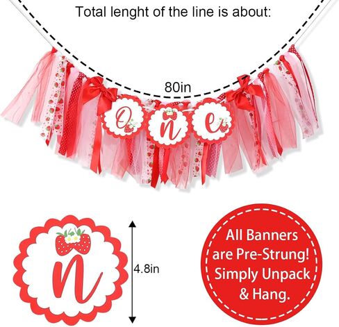 Strawberry 1st Birthday High Chair Banner - Berry Sweet Party Strawberry Girl First Birthday Decorations,Strawberry One Banner,Girls First Birthday (Strawberry Banner) in Saudi Arabia