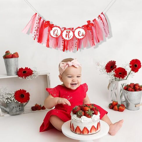 Strawberry 1st Birthday High Chair Banner - Berry Sweet Party Strawberry Girl First Birthday Decorations,Strawberry One Banner,Girls First Birthday (Strawberry Banner) in Saudi Arabia