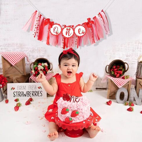 Strawberry 1st Birthday High Chair Banner - Berry Sweet Party Strawberry Girl First Birthday Decorations,Strawberry One Banner,Girls First Birthday (Strawberry Banner) in Saudi Arabia