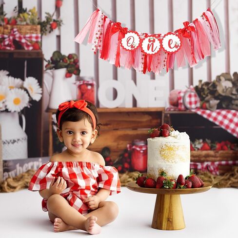 Strawberry 1st Birthday High Chair Banner - Berry Sweet Party Strawberry Girl First Birthday Decorations,Strawberry One Banner,Girls First Birthday (Strawberry Banner) in Saudi Arabia