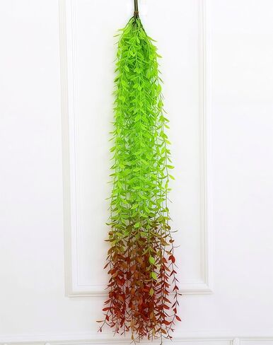 5pcs Artificial Hanging Plants, Fake Hanging Plants, Artificial Willow Leaf and Vine Greenery for Wall House Room Indoor Outdoor Decor, Red Tail, 3.3ft (No Basket) in Kuwait