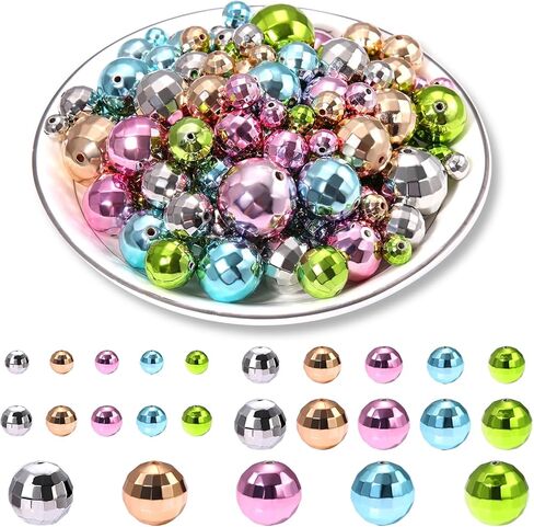 100PCS Disco Ball Beads for Jewelry Making, Reflective Mirrorball Charms for Bracelet Necklace Earrings Making DIY Crafts, 70s 80s Costume Accessories Outfits (100PCS Mixed (5 Sizes)) in Saudi Arabia