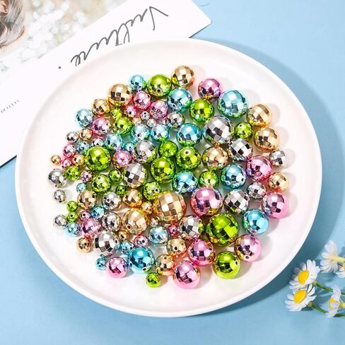 100PCS Disco Ball Beads for Jewelry Making, Reflective Mirrorball Charms for Bracelet Necklace Earrings Making DIY Crafts, 70s 80s Costume Accessories Outfits (100PCS Mixed (5 Sizes)) in Saudi Arabia