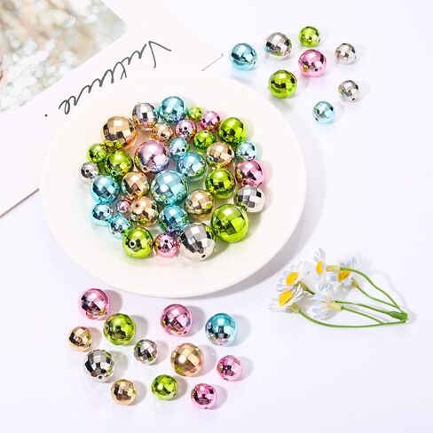100PCS Disco Ball Beads for Jewelry Making, Reflective Mirrorball Charms for Bracelet Necklace Earrings Making DIY Crafts, 70s 80s Costume Accessories Outfits (100PCS Mixed (5 Sizes)) in Saudi Arabia