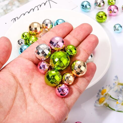 100PCS Disco Ball Beads for Jewelry Making, Reflective Mirrorball Charms for Bracelet Necklace Earrings Making DIY Crafts, 70s 80s Costume Accessories Outfits (100PCS Mixed (5 Sizes)) in Saudi Arabia